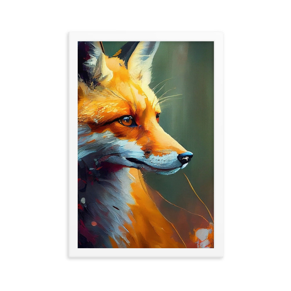 Fuchs - Ölmalerei - Schönes Kunstwerk - Premium Poster mit Rahmen camping xxx 30.5 x 45.7 cm