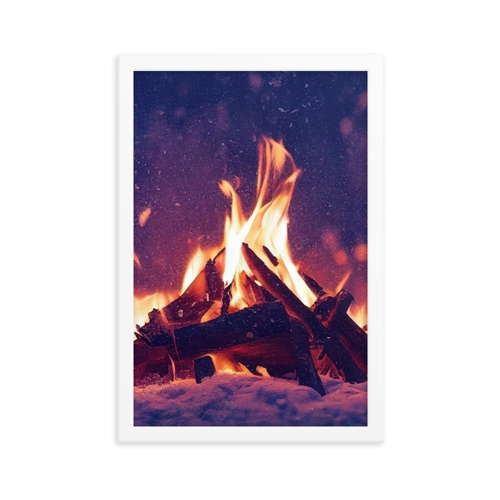 Lagerfeuer im Winter - Campingtrip Foto - Premium Poster mit Rahmen camping xxx 30.5 x 45.7 cm