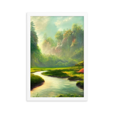 Bach im tropischen Wald - Landschaftsmalerei - Premium Poster mit Rahmen camping xxx 30.5 x 45.7 cm