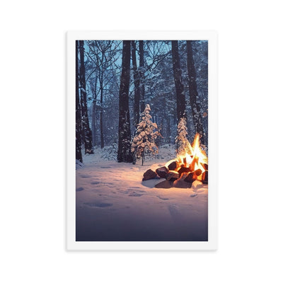 Lagerfeuer im Winter - Camping Foto - Premium Poster mit Rahmen camping xxx 30.5 x 45.7 cm