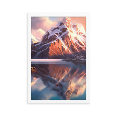 Berg und Bergsee - Landschaftsmalerei - Premium Poster mit Rahmen berge xxx 30.5 x 45.7 cm