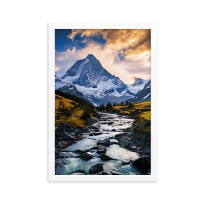 Berge und steiniger Bach - Epische Stimmung - Premium Poster mit Rahmen berge xxx 30.5 x 45.7 cm