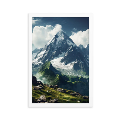 Gigantischer Berg - Landschaftsmalerei - Premium Poster mit Rahmen berge xxx 30.5 x 45.7 cm