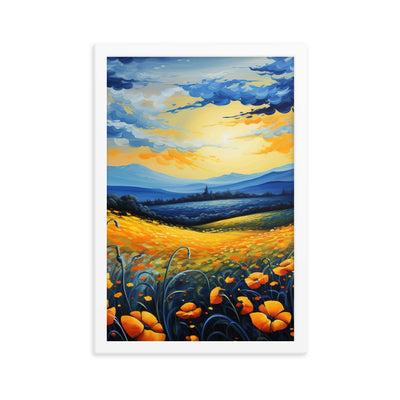 Berglandschaft mit schönen gelben Blumen - Landschaftsmalerei - Premium Poster mit Rahmen berge xxx 30.5 x 45.7 cm