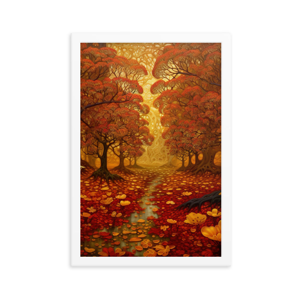Wald im Herbst und kleiner Bach - Premium Poster mit Rahmen camping xxx 30.5 x 45.7 cm