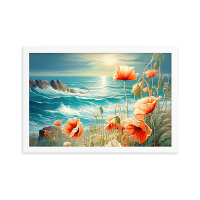 Blumen, Meer und Sonne - Malerei - Premium Poster mit Rahmen camping xxx 30.5 x 45.7 cm