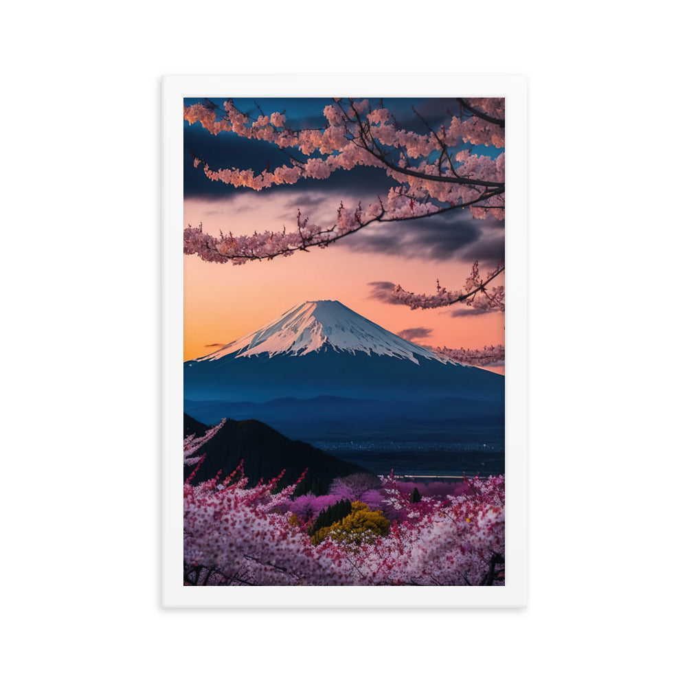 Berg - Pinke Bäume und Blumen - Premium Poster mit Rahmen berge xxx 30.5 x 45.7 cm