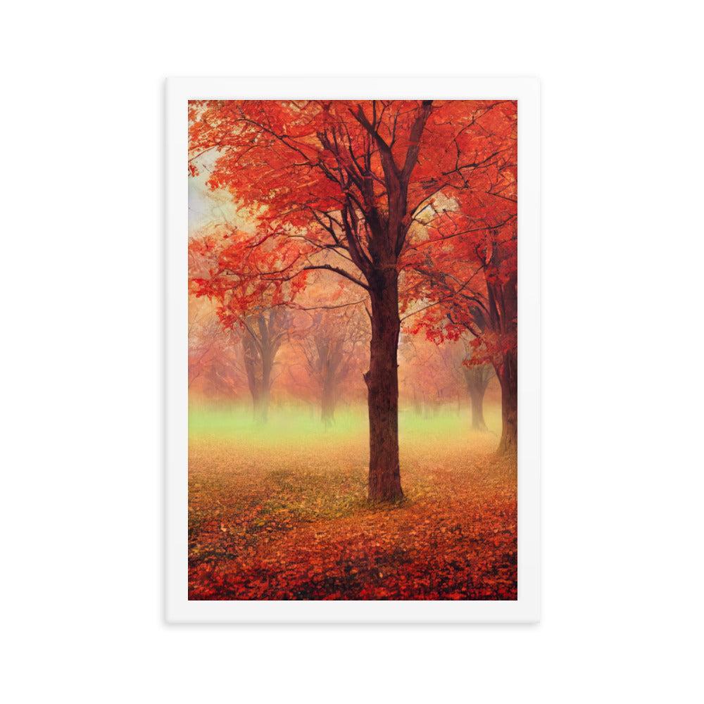 Wald im Herbst - Rote Herbstblätter - Premium Poster mit Rahmen camping xxx 30.5 x 45.7 cm