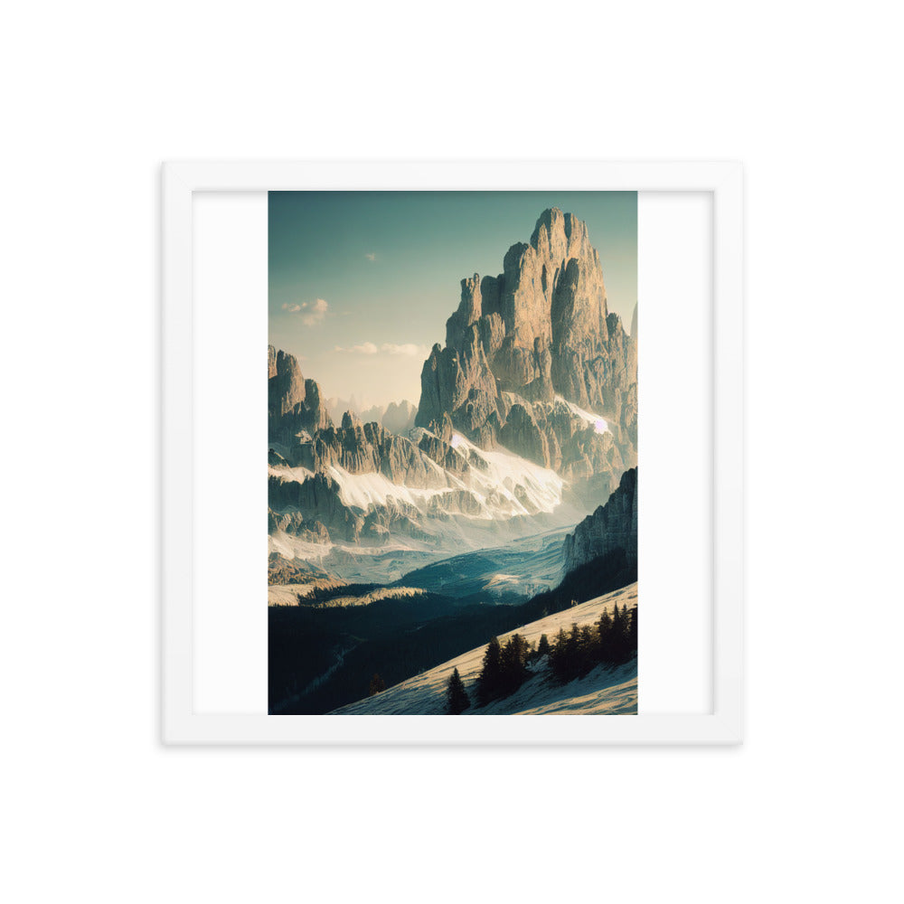 Dolomiten - Landschaftsmalerei - Premium Poster mit Rahmen berge xxx 35.6 x 35.6 cm
