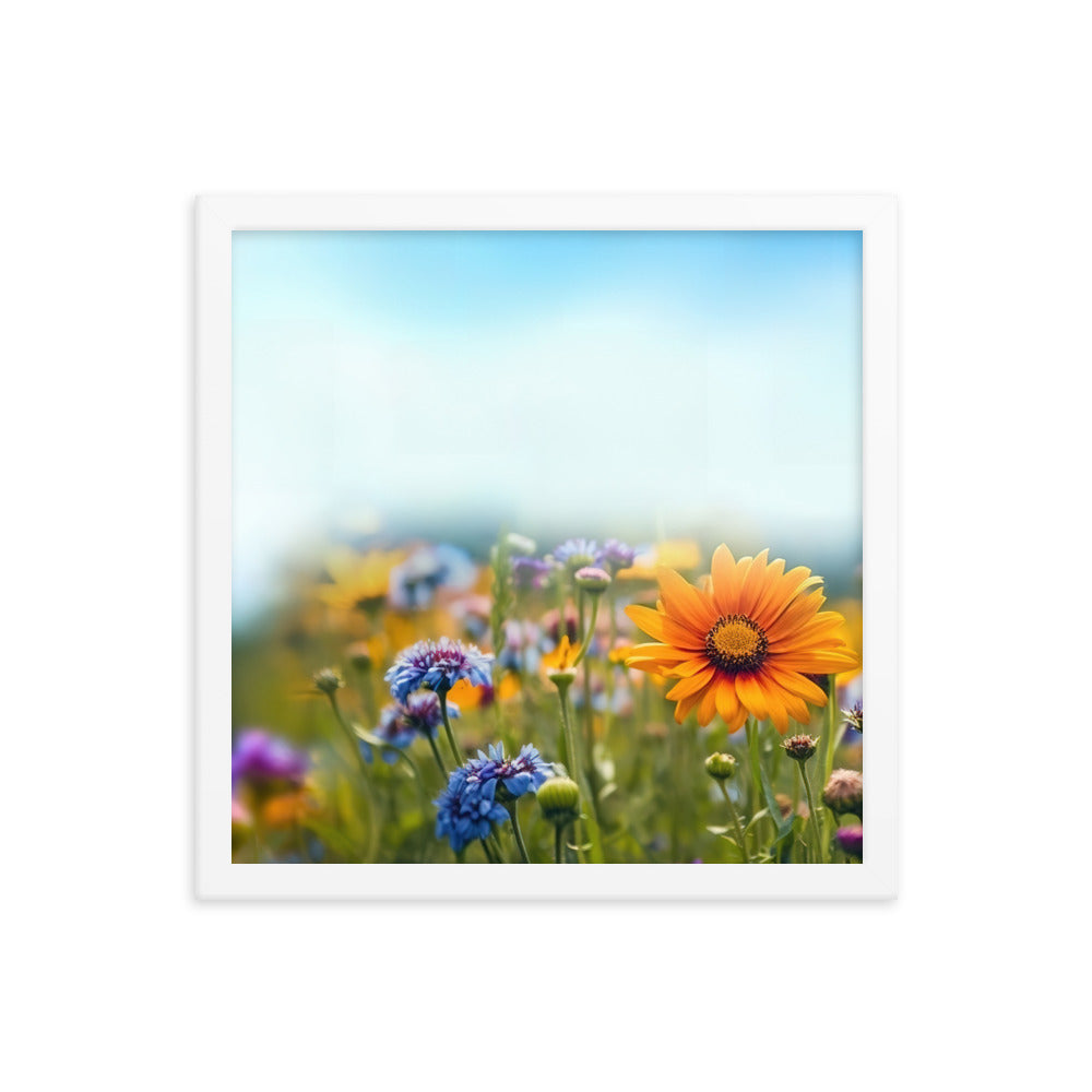 Foto von Blumen im Sonnenschein - Nahaufnahme - Premium Poster mit Rahmen camping xxx 35.6 x 35.6 cm
