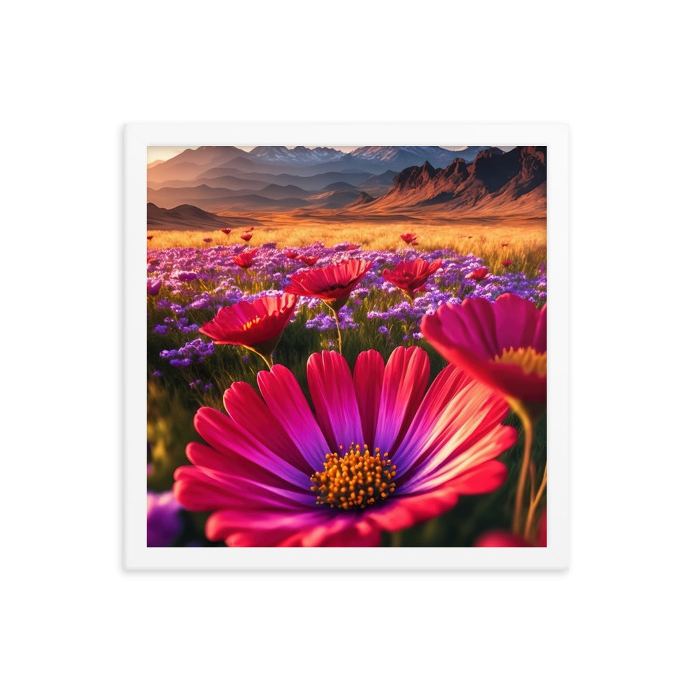 Wünderschöne Blumen und Berge im Hintergrund - Premium Poster mit Rahmen berge xxx 35.6 x 35.6 cm