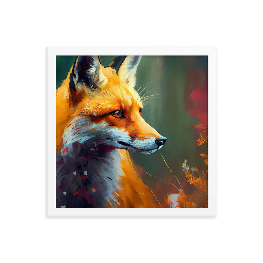 Fuchs - Ölmalerei - Schönes Kunstwerk - Premium Poster mit Rahmen camping xxx 35.6 x 35.6 cm