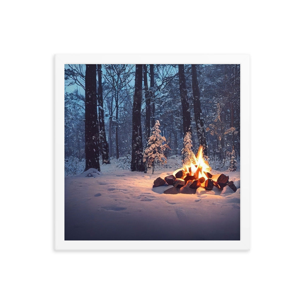 Lagerfeuer im Winter - Camping Foto - Premium Poster mit Rahmen camping xxx 35.6 x 35.6 cm
