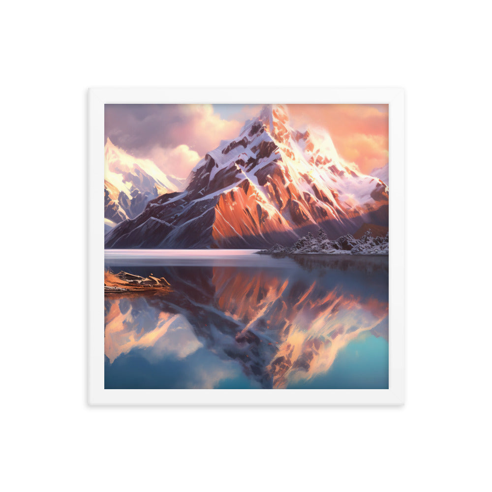 Berg und Bergsee - Landschaftsmalerei - Premium Poster mit Rahmen berge xxx 35.6 x 35.6 cm