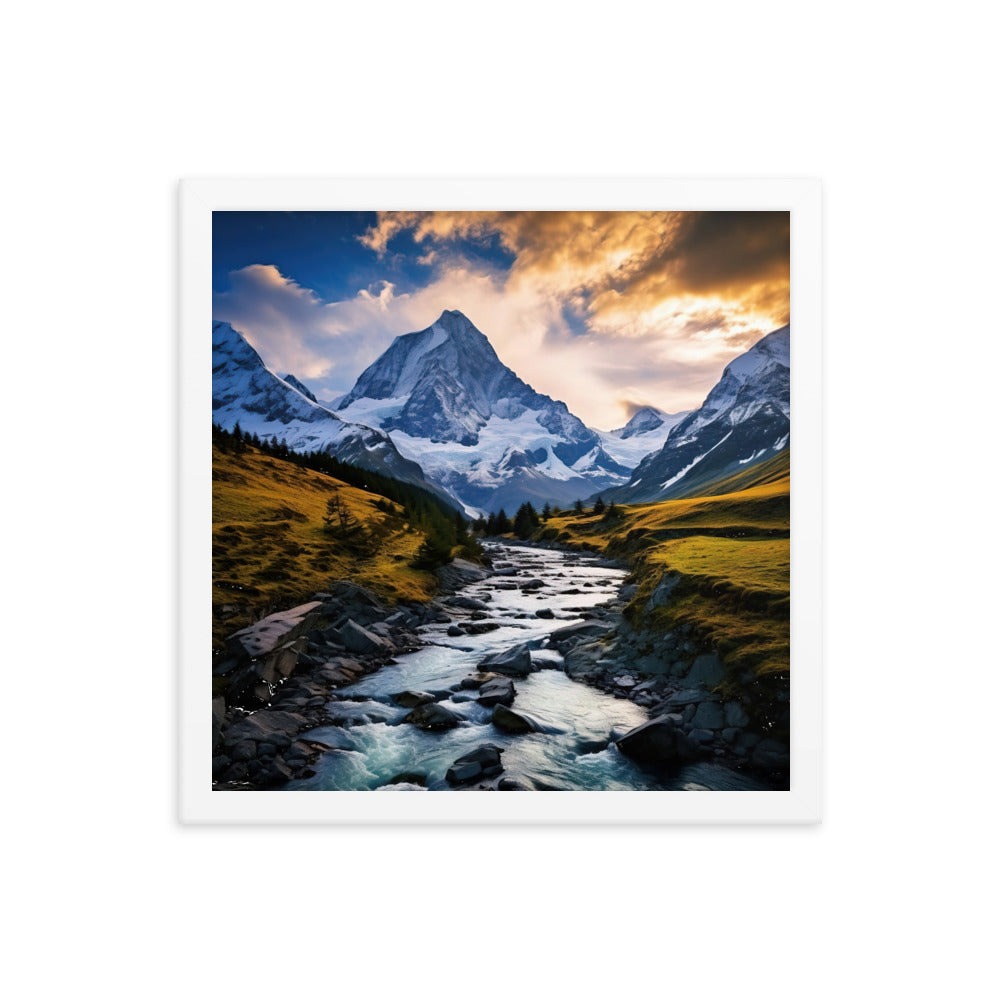 Berge und steiniger Bach - Epische Stimmung - Premium Poster mit Rahmen berge xxx 35.6 x 35.6 cm
