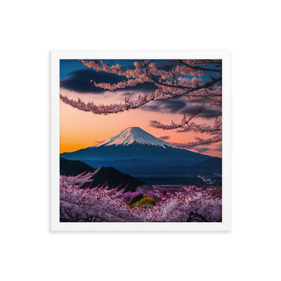 Berg - Pinke Bäume und Blumen - Premium Poster mit Rahmen berge xxx 35.6 x 35.6 cm