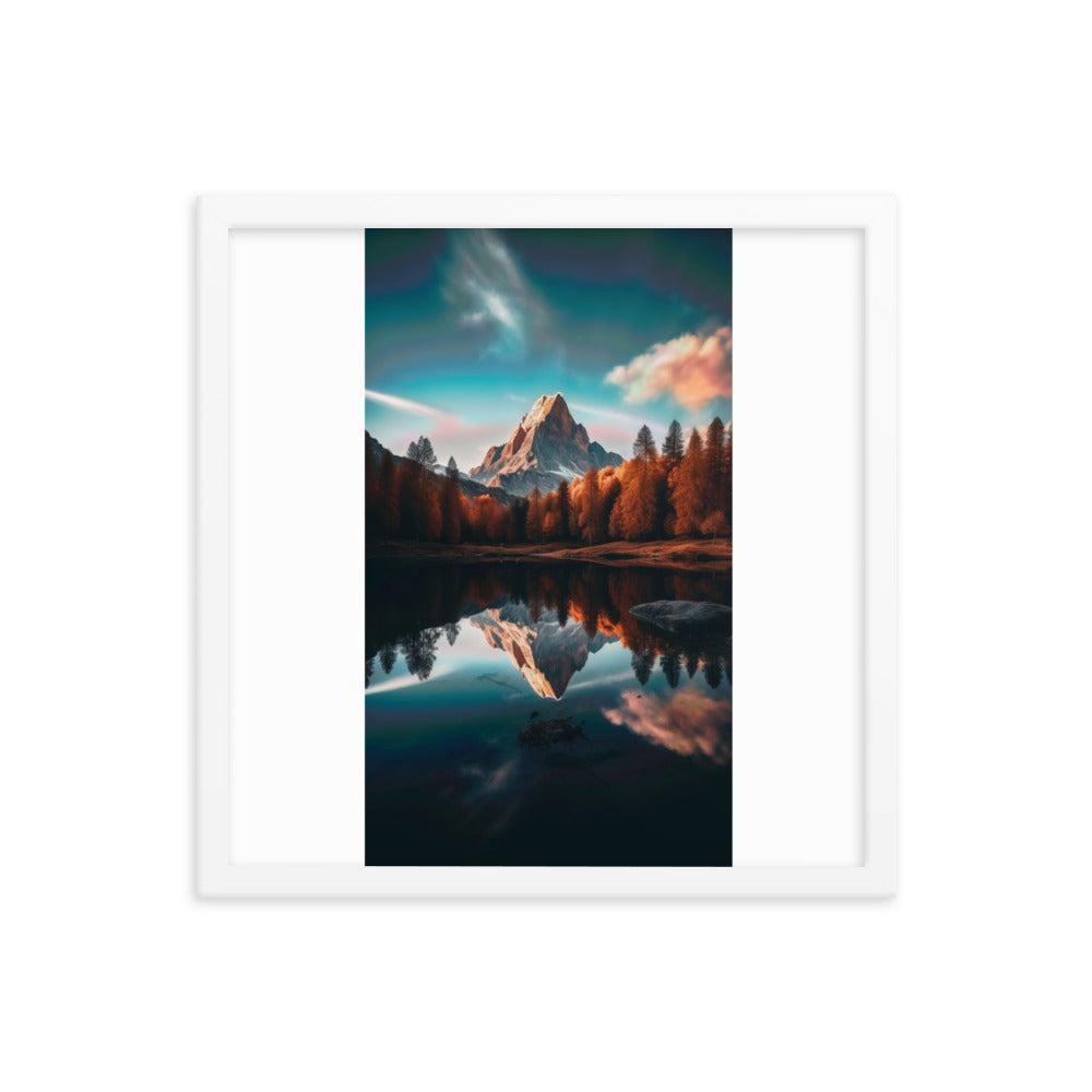 Bergsee, Berg und Bäume - Foto - Premium Poster mit Rahmen berge xxx 40.6 x 40.6 cm