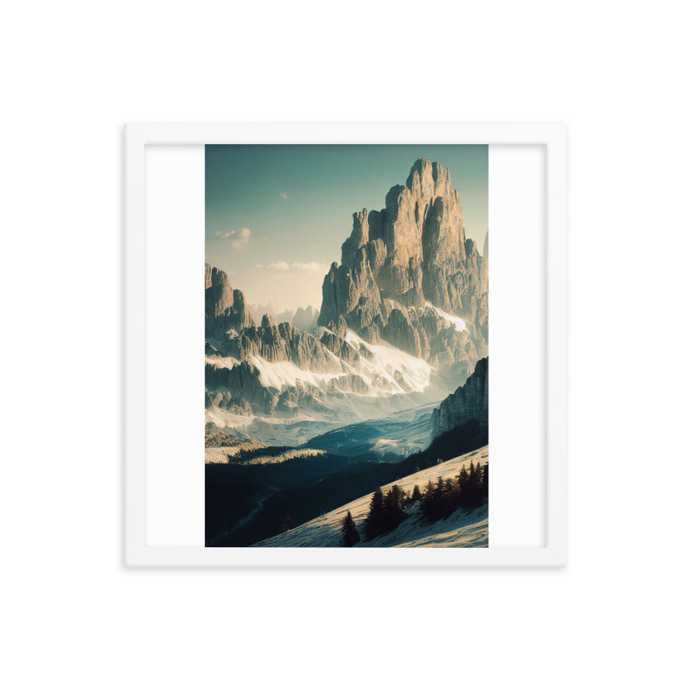 Dolomiten - Landschaftsmalerei - Premium Poster mit Rahmen berge xxx 40.6 x 40.6 cm