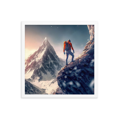 Bergsteiger auf Berg - Epische Malerei - Premium Poster mit Rahmen klettern xxx 40.6 x 40.6 cm