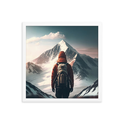Wanderer von hinten vor einem Berg - Malerei - Premium Poster mit Rahmen berge xxx 40.6 x 40.6 cm