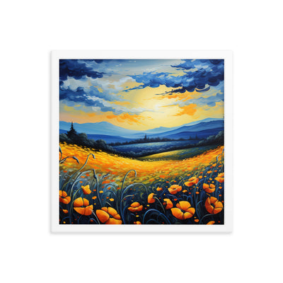Berglandschaft mit schönen gelben Blumen - Landschaftsmalerei - Premium Poster mit Rahmen berge xxx 40.6 x 40.6 cm