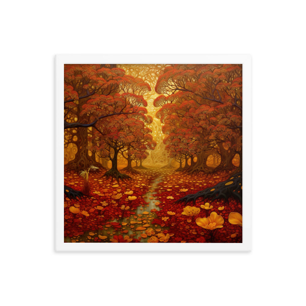 Wald im Herbst und kleiner Bach - Premium Poster mit Rahmen camping xxx 40.6 x 40.6 cm