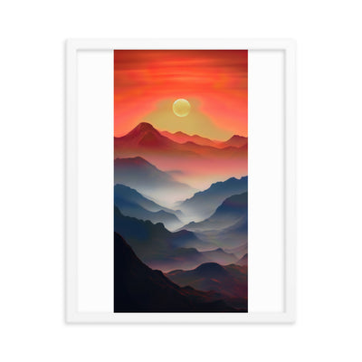 Sonnteruntergang, Gebirge und Nebel - Landschaftsmalerei - Premium Poster mit Rahmen berge xxx 40.6 x 50.8 cm