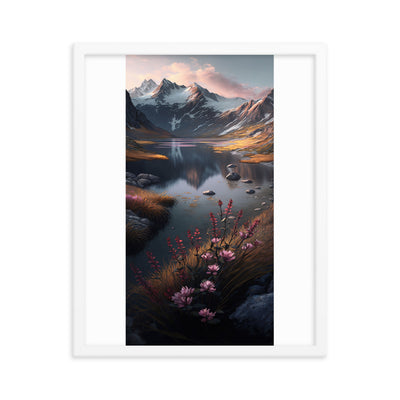 Berge, Bergsee und Blumen - Premium Poster mit Rahmen berge xxx 40.6 x 50.8 cm
