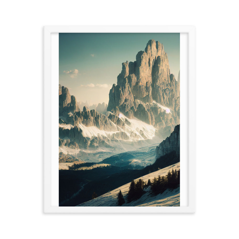 Dolomiten - Landschaftsmalerei - Premium Poster mit Rahmen berge xxx 40.6 x 50.8 cm