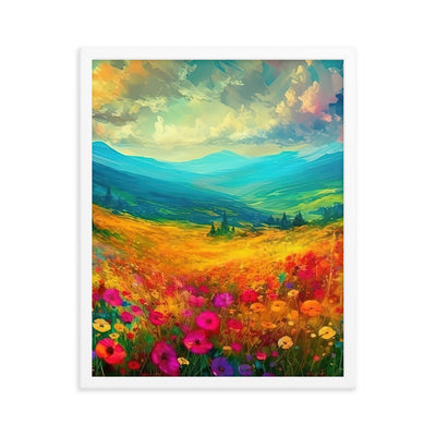 Berglandschaft und schöne farbige Blumen - Malerei - Premium Poster mit Rahmen berge xxx 40.6 x 50.8 cm