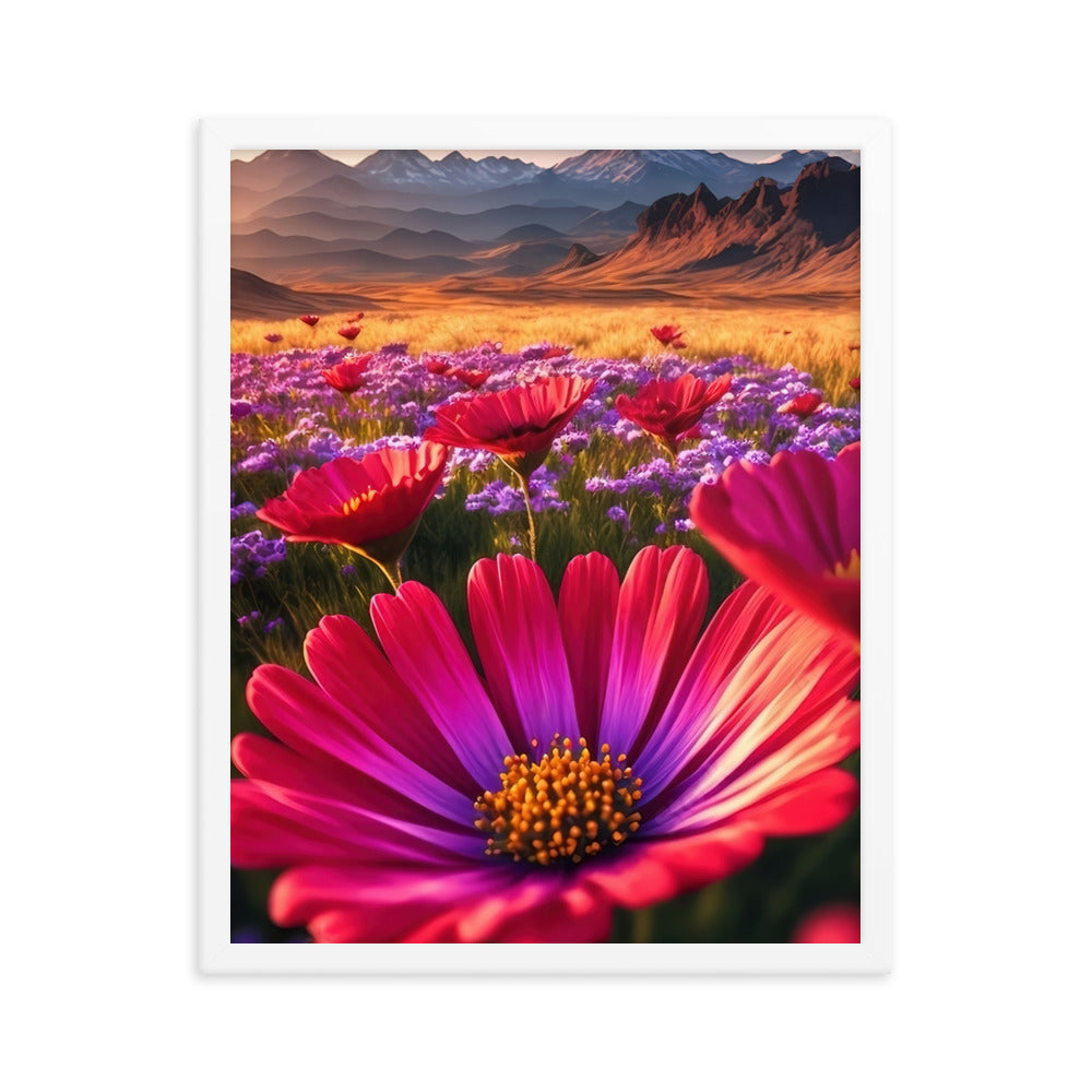 Wünderschöne Blumen und Berge im Hintergrund - Premium Poster mit Rahmen berge xxx 40.6 x 50.8 cm