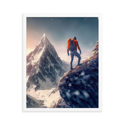 Bergsteiger auf Berg - Epische Malerei - Premium Poster mit Rahmen klettern xxx 40.6 x 50.8 cm