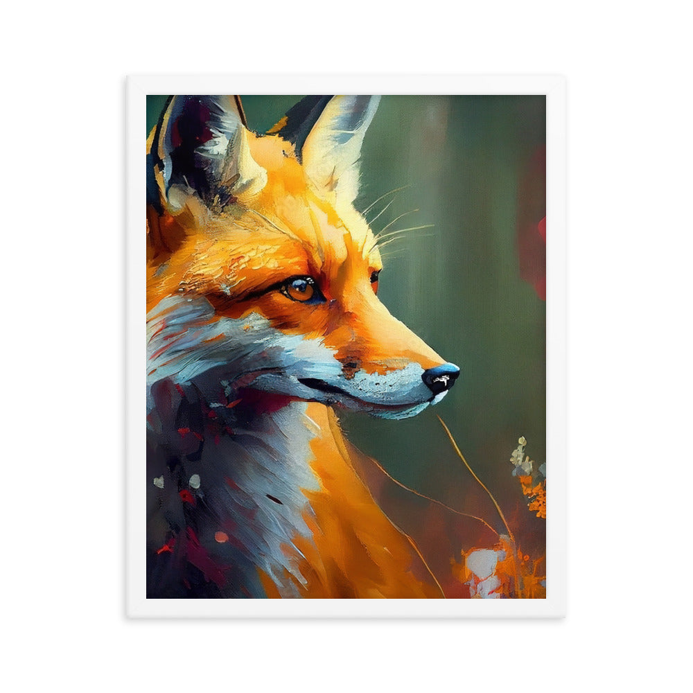 Fuchs - Ölmalerei - Schönes Kunstwerk - Premium Poster mit Rahmen camping xxx 40.6 x 50.8 cm