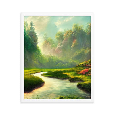 Bach im tropischen Wald - Landschaftsmalerei - Premium Poster mit Rahmen camping xxx 40.6 x 50.8 cm