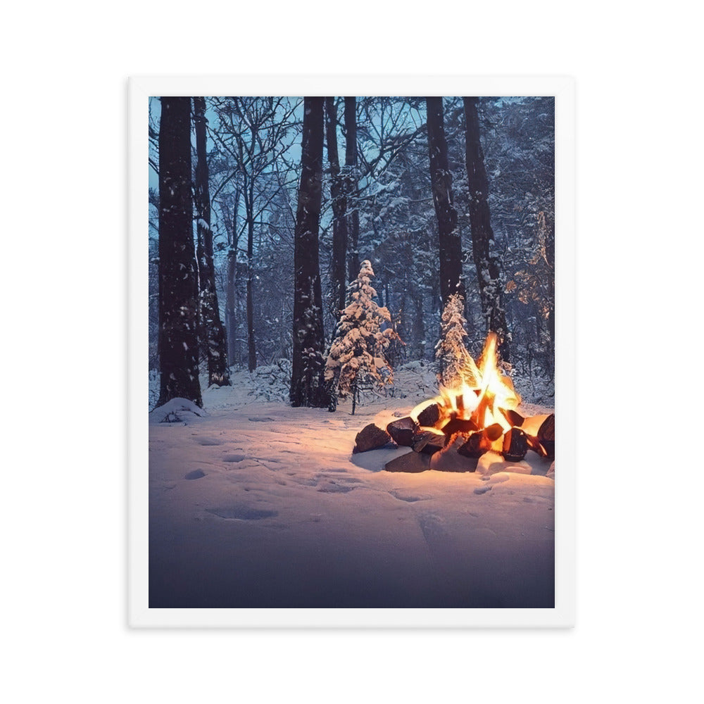 Lagerfeuer im Winter - Camping Foto - Premium Poster mit Rahmen camping xxx 40.6 x 50.8 cm