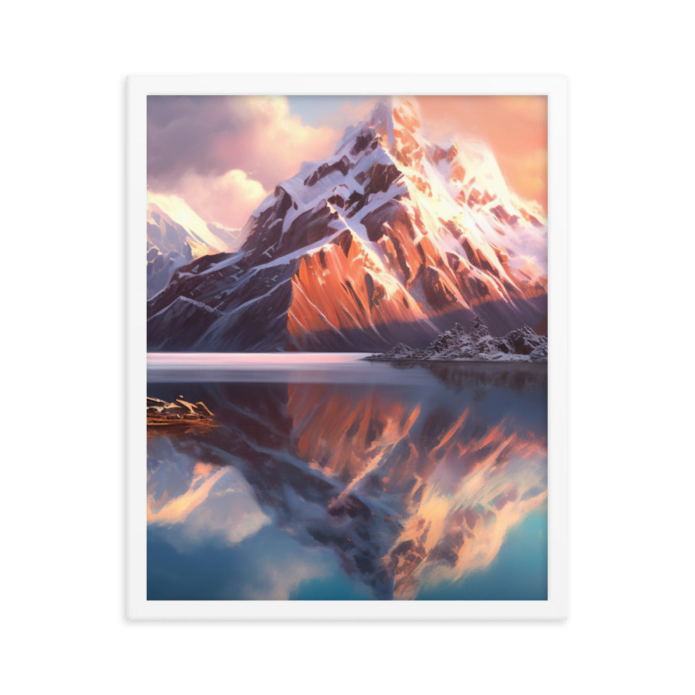 Berg und Bergsee - Landschaftsmalerei - Premium Poster mit Rahmen berge xxx 40.6 x 50.8 cm