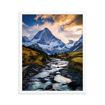 Berge und steiniger Bach - Epische Stimmung - Premium Poster mit Rahmen berge xxx 40.6 x 50.8 cm