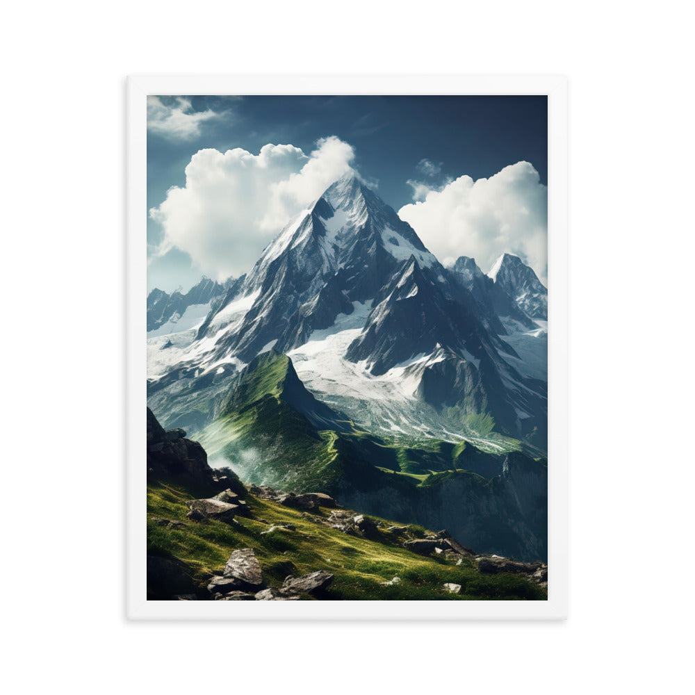 Gigantischer Berg - Landschaftsmalerei - Premium Poster mit Rahmen berge xxx 40.6 x 50.8 cm