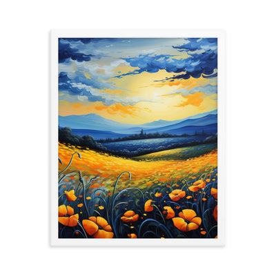 Berglandschaft mit schönen gelben Blumen - Landschaftsmalerei - Premium Poster mit Rahmen berge xxx 40.6 x 50.8 cm