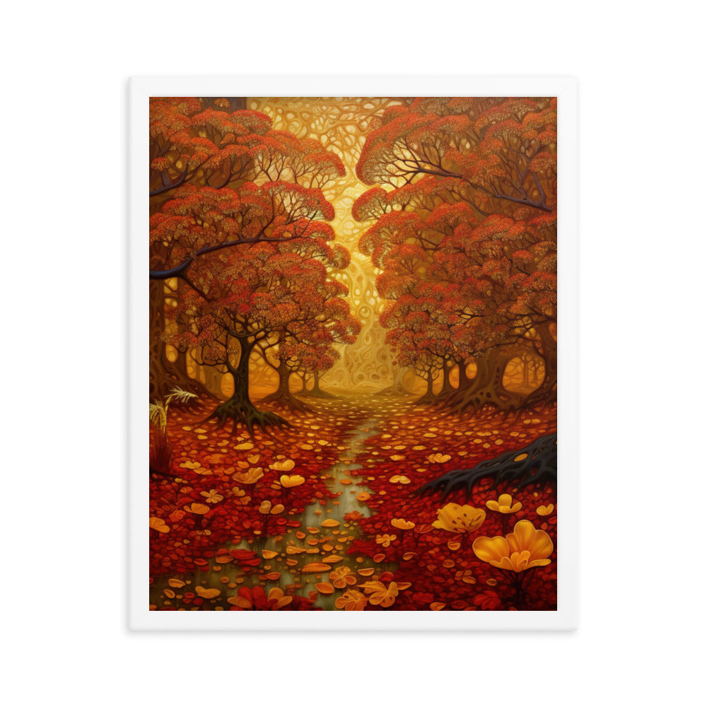 Wald im Herbst und kleiner Bach - Premium Poster mit Rahmen camping xxx 40.6 x 50.8 cm