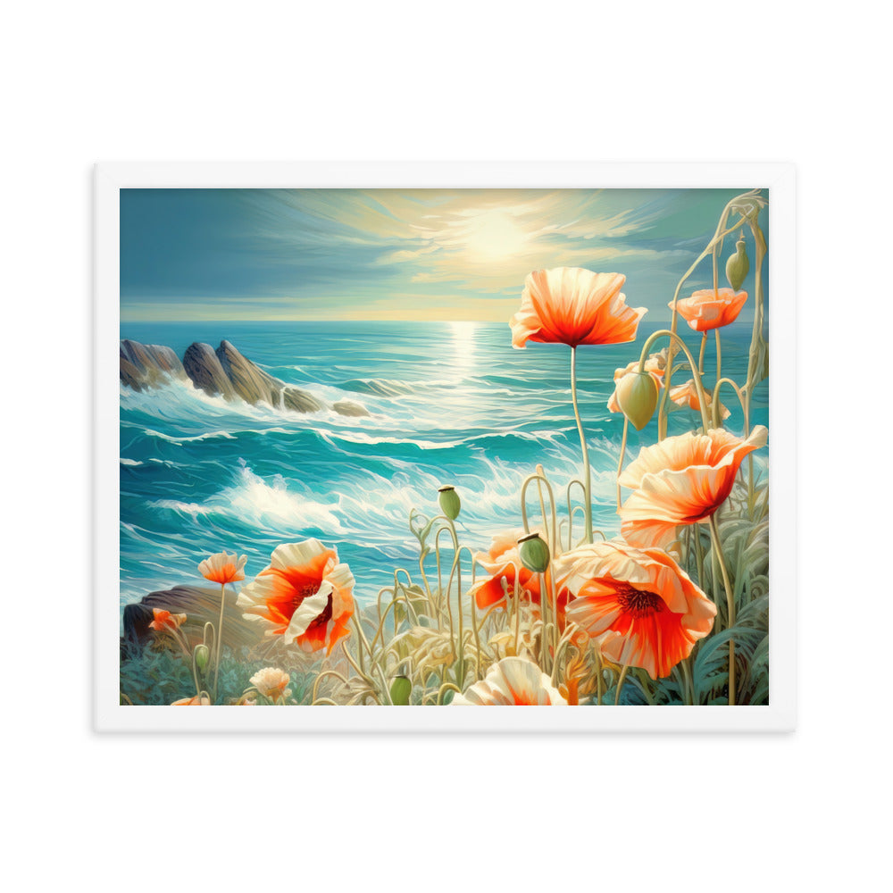 Blumen, Meer und Sonne - Malerei - Premium Poster mit Rahmen camping xxx 40.6 x 50.8 cm