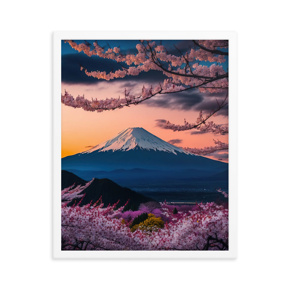 Berg - Pinke Bäume und Blumen - Premium Poster mit Rahmen berge xxx 40.6 x 50.8 cm