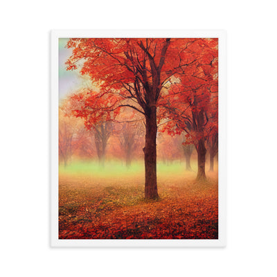 Wald im Herbst - Rote Herbstblätter - Premium Poster mit Rahmen camping xxx 40.6 x 50.8 cm