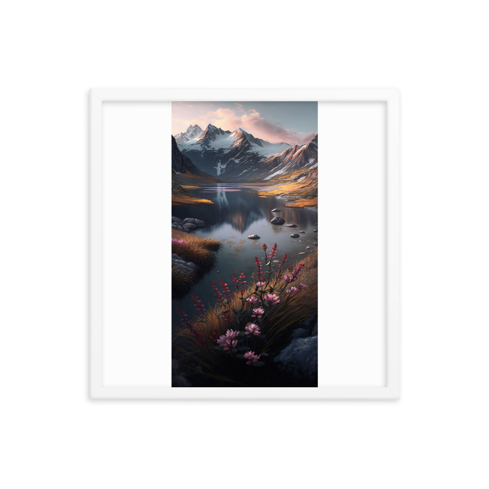 Berge, Bergsee und Blumen - Premium Poster mit Rahmen berge xxx 45.7 x 45.7 cm