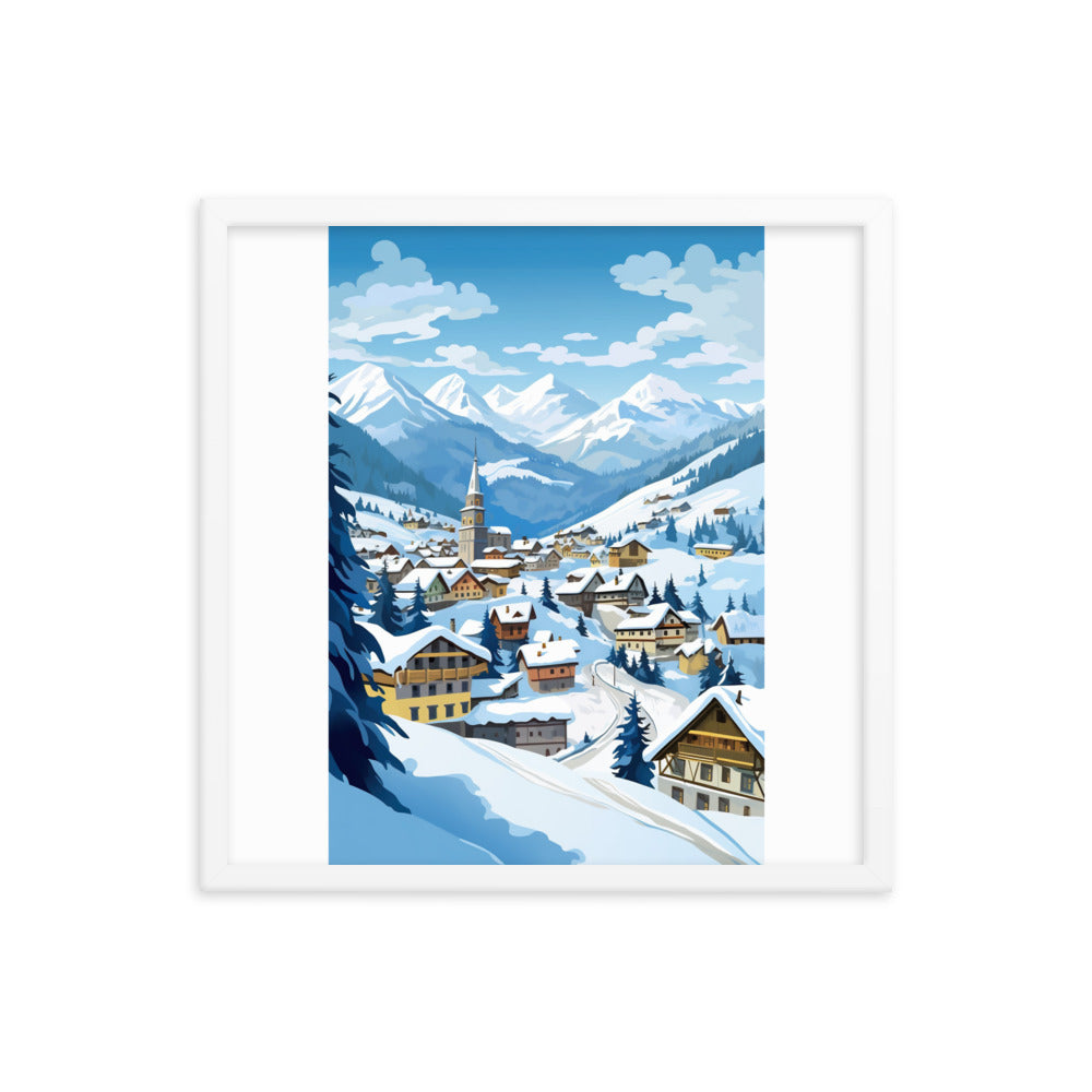 Kitzbühl - Berge und Schnee - Landschaftsmalerei - Premium Poster mit Rahmen ski xxx 45.7 x 45.7 cm