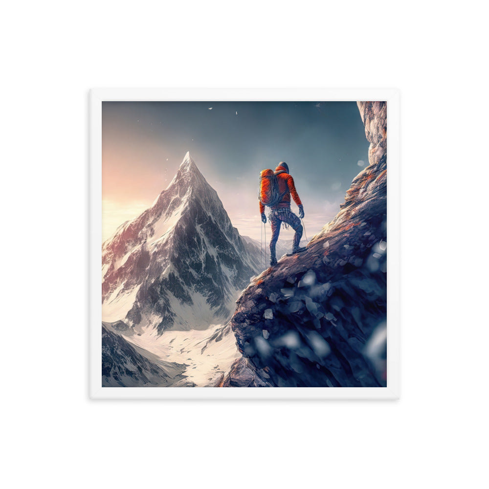 Bergsteiger auf Berg - Epische Malerei - Premium Poster mit Rahmen klettern xxx 45.7 x 45.7 cm