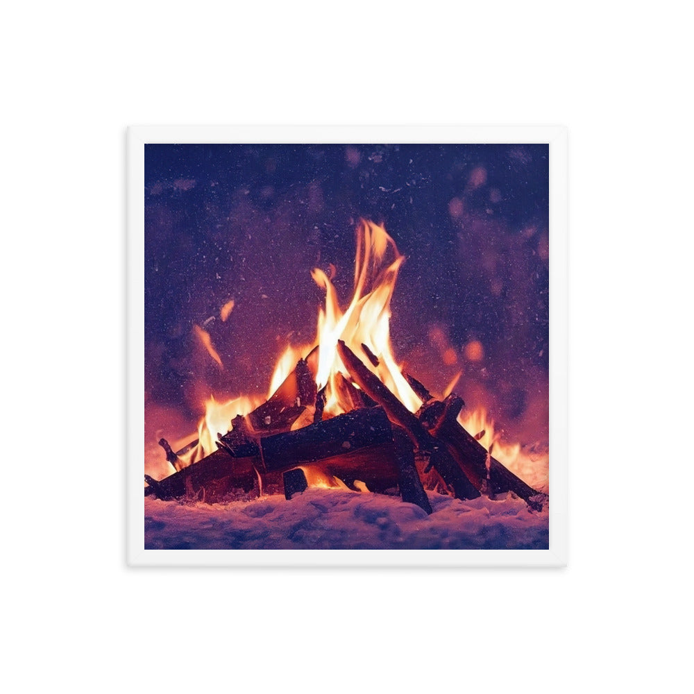Lagerfeuer im Winter - Campingtrip Foto - Premium Poster mit Rahmen camping xxx 45.7 x 45.7 cm