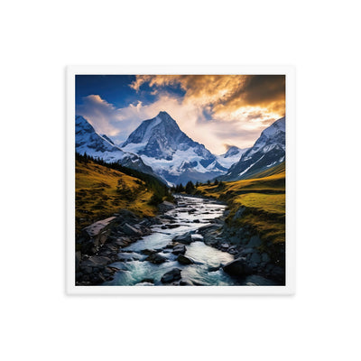 Berge und steiniger Bach - Epische Stimmung - Premium Poster mit Rahmen berge xxx 45.7 x 45.7 cm