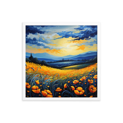 Berglandschaft mit schönen gelben Blumen - Landschaftsmalerei - Premium Poster mit Rahmen berge xxx 45.7 x 45.7 cm