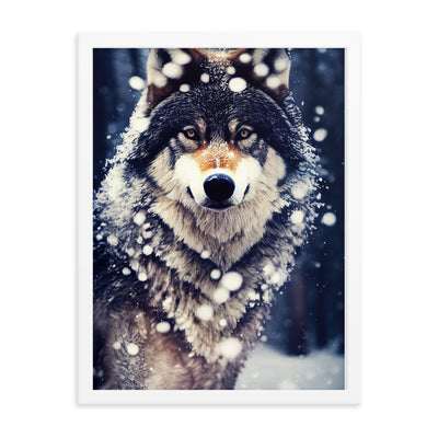 Wolf im Schnee - Episches Foto - Premium Poster mit Rahmen camping xxx 45.7 x 61 cm